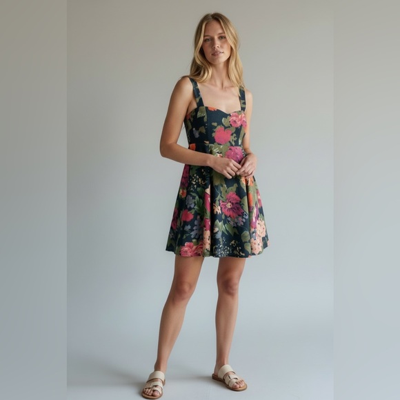 Sézane Salie Floral Print Fit & Flare Sundress in Navy Multicolor Size Us 8 - Picture 8 of 16